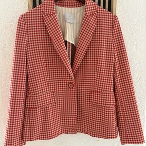 Laserre  orange Checkered Women's Blazer vintage made in Spain size 42 like med